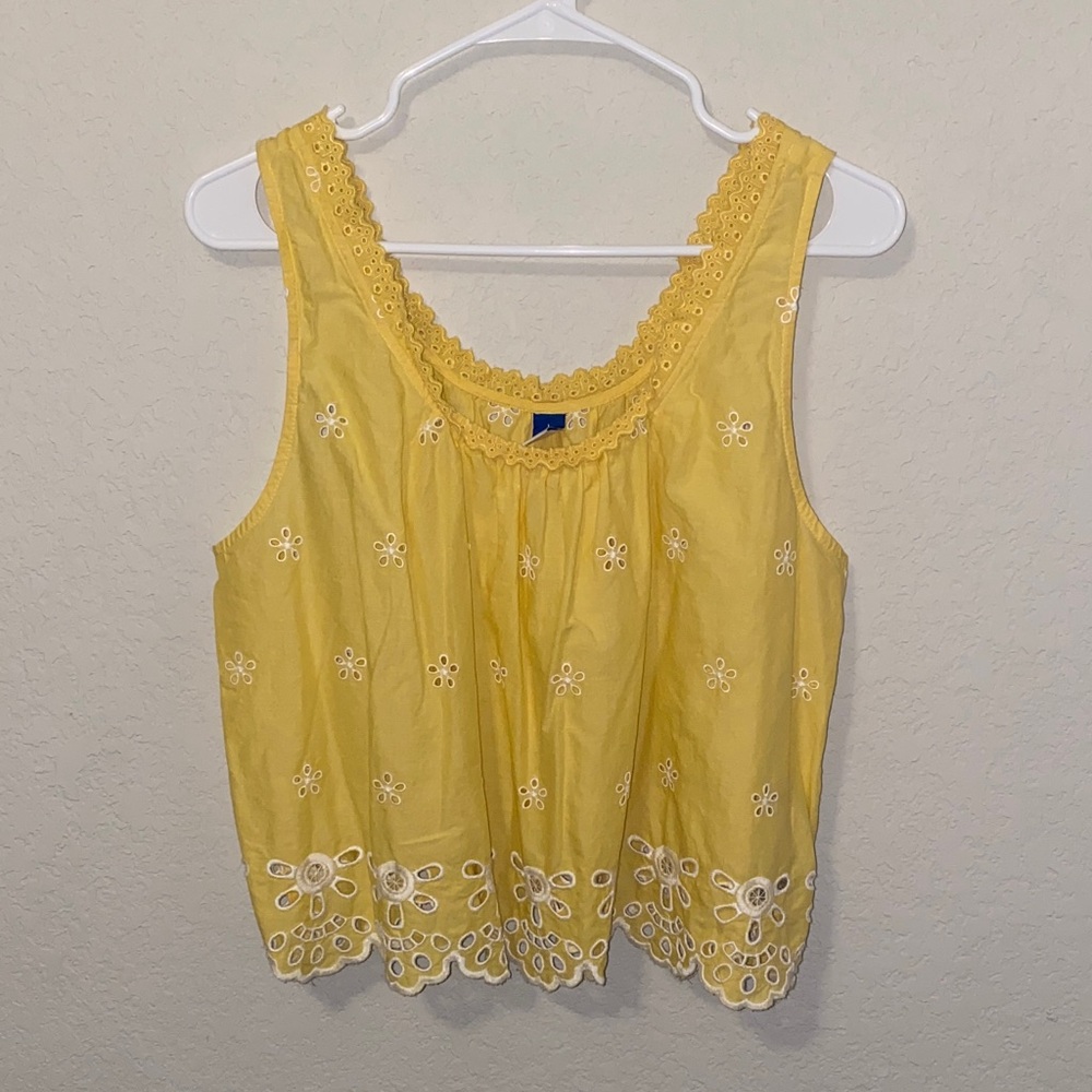 Yellow Embroidered Sleeveless Top